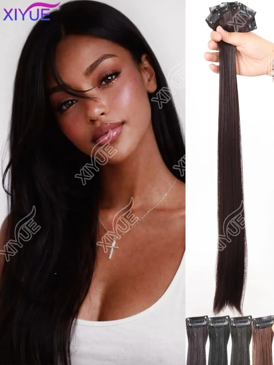 24-Zoll-Kunsthaarverlängerung, Perückenpflaster, unsichtbar, nahtlos, für Damen, 5-teiliges Set, gerade, um das Haarvolumen zu erhöhen — image 2