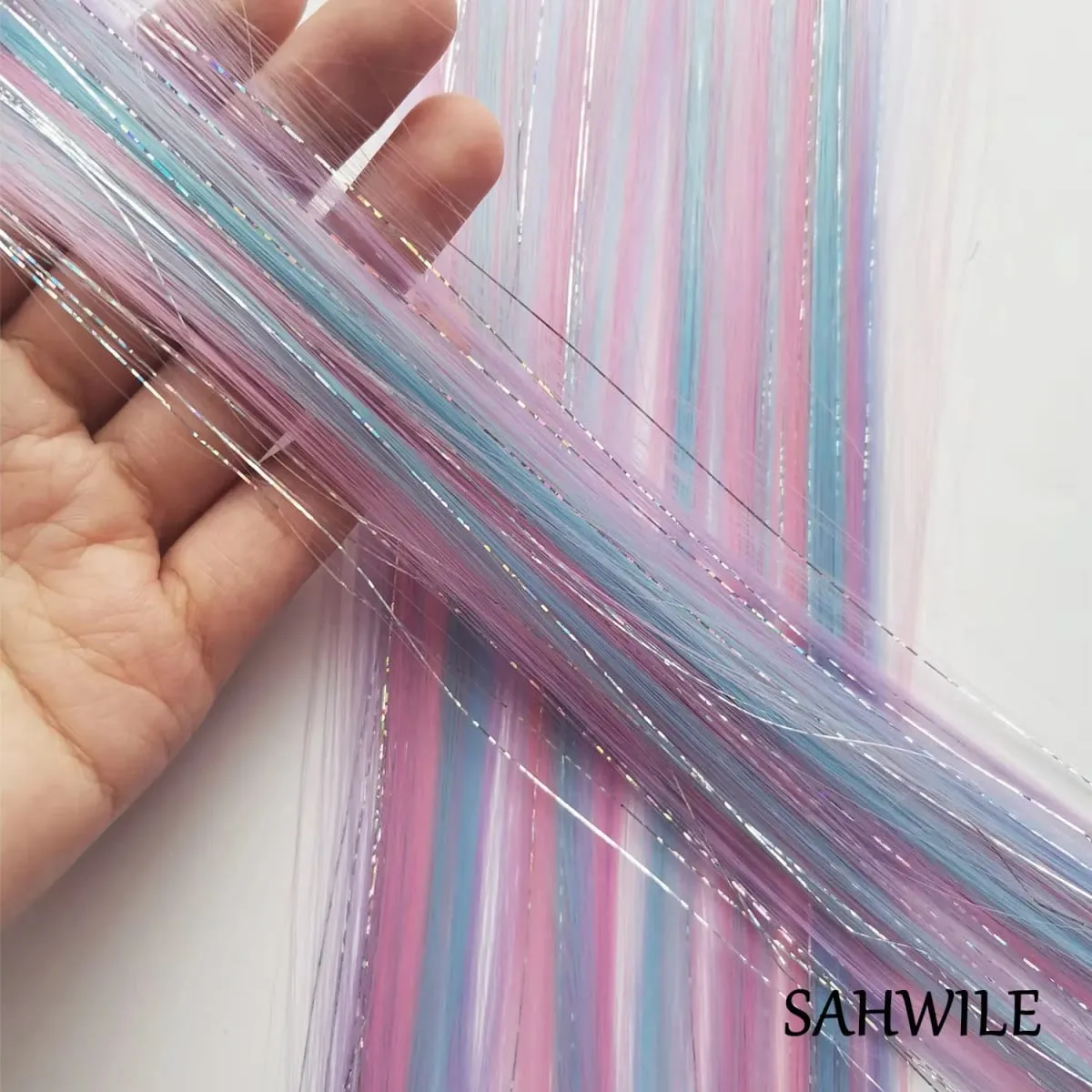 6 Stück/Packung, farbige Party-Highlights, Clip-in-Haarverlängerungen, 22 Zoll, mehrfarbig, glattes Haar, synthetische Haarteile — image 5