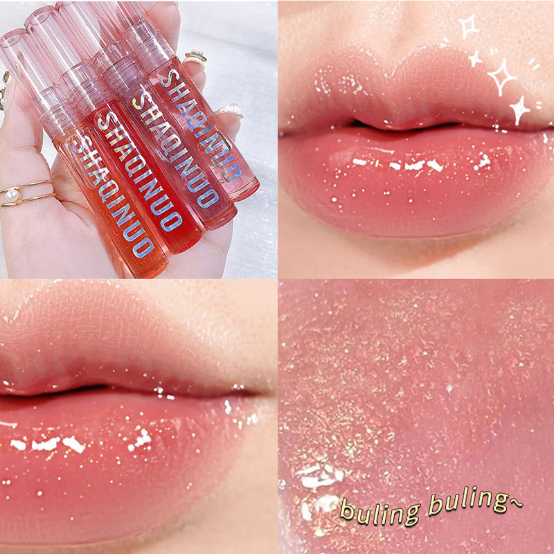Conjunto de quatro pacotes de brilho labial caixa de brilho de água gelatinoso brilho labial hidratante lábios de vidro não é fácil de colar no copo — image 2