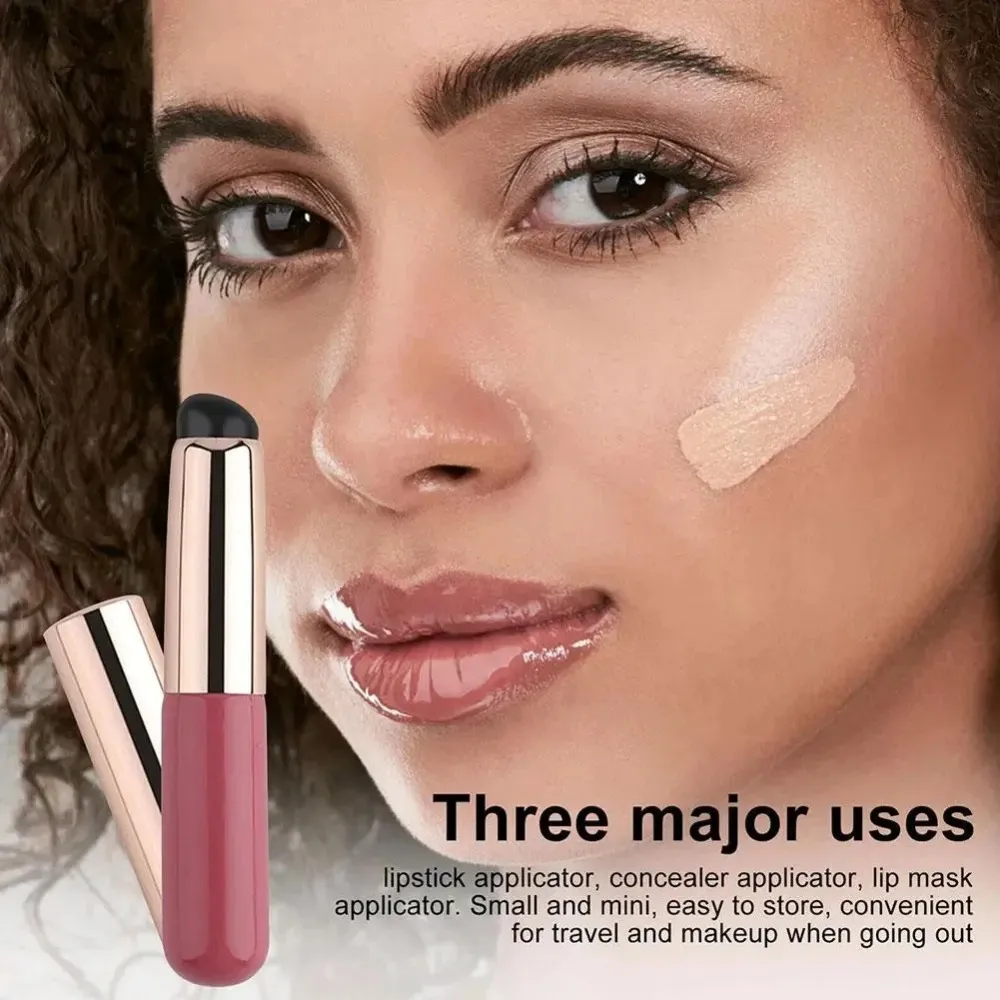 1 Buah Kuas Bibir Silikon dengan Tutup Penutup Kuas Concealer Seperti Ujung Jari Q Kuas Rias Lipstik Lembut Kepala Bulat Tidak Rusak Merah Muda — image 3