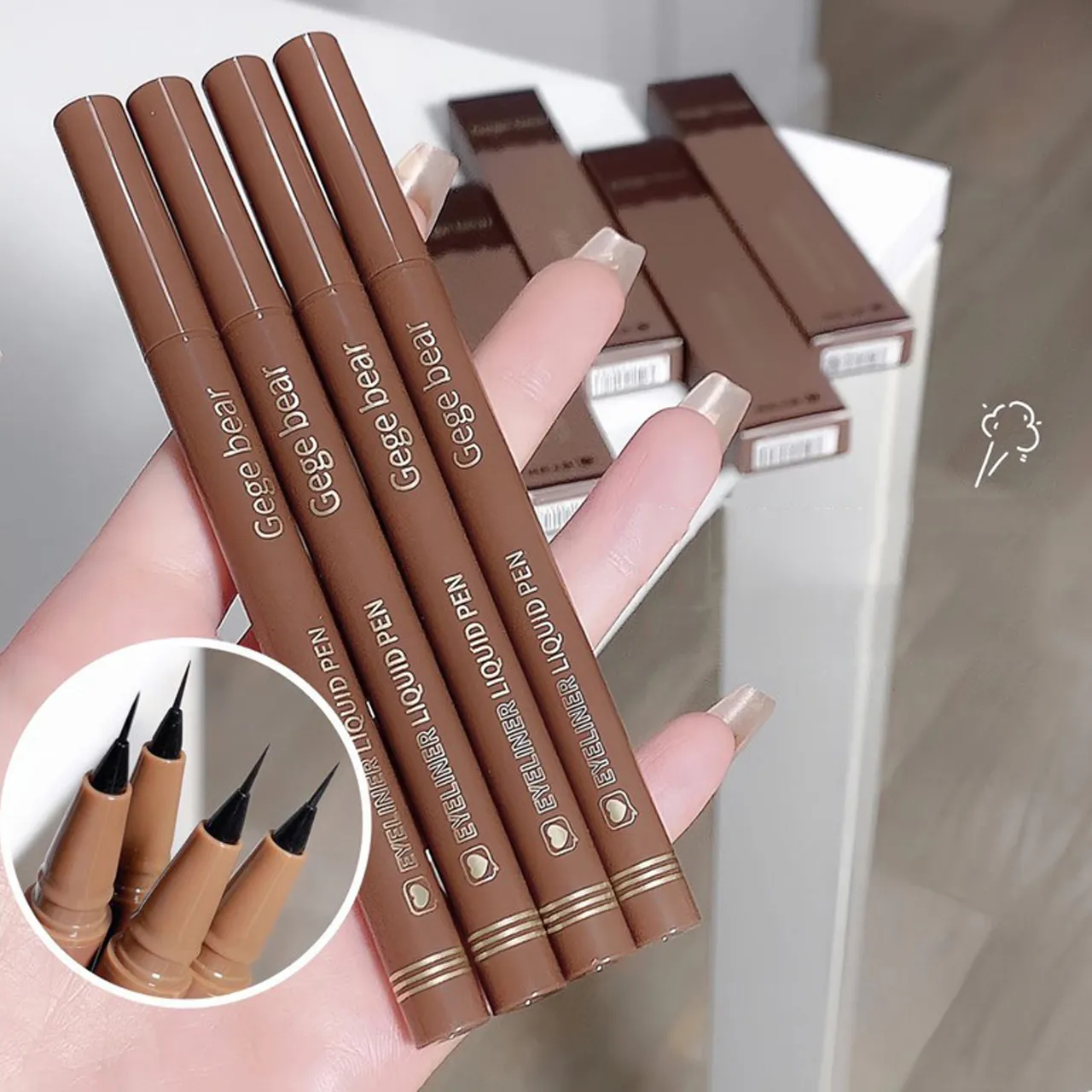 Gege Bear Liquid Eyeliner Pen Vandtæt Smudsikker Hurtig og præcis makeup Hurtig og glat tørrende nedre øjenvippepen — image 6