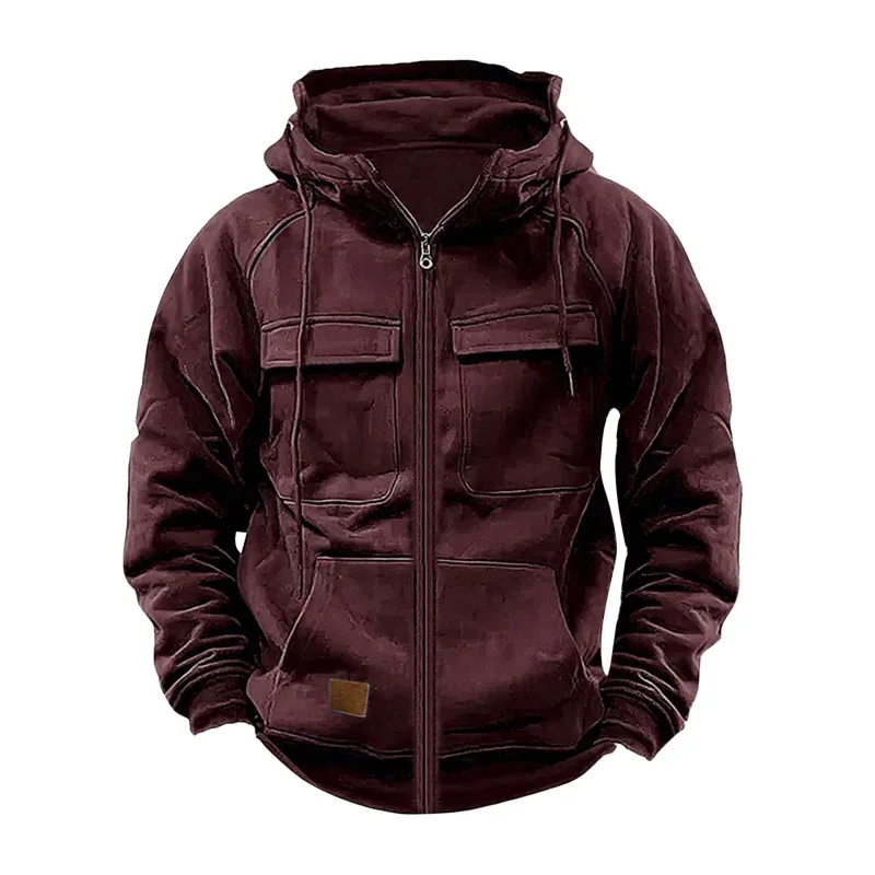 Nouveau automne hiver hommes à capuche solide vestes à capuche Multi poches mâle sweats à fermeture éclair sport en plein air manteau à capuche décontracté — image 2