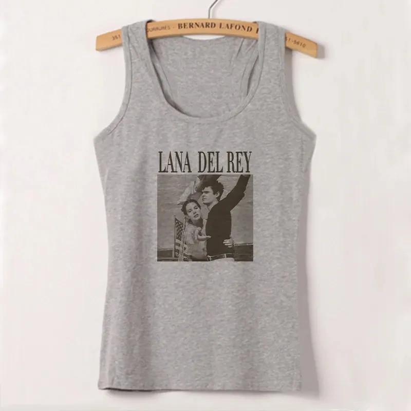 White Basic Knitted Tank Women Summer Vintage Sleeveless Camis Lana Del Rey Ldr Sailing Graphic Print Crop Tops Streetwear Tees