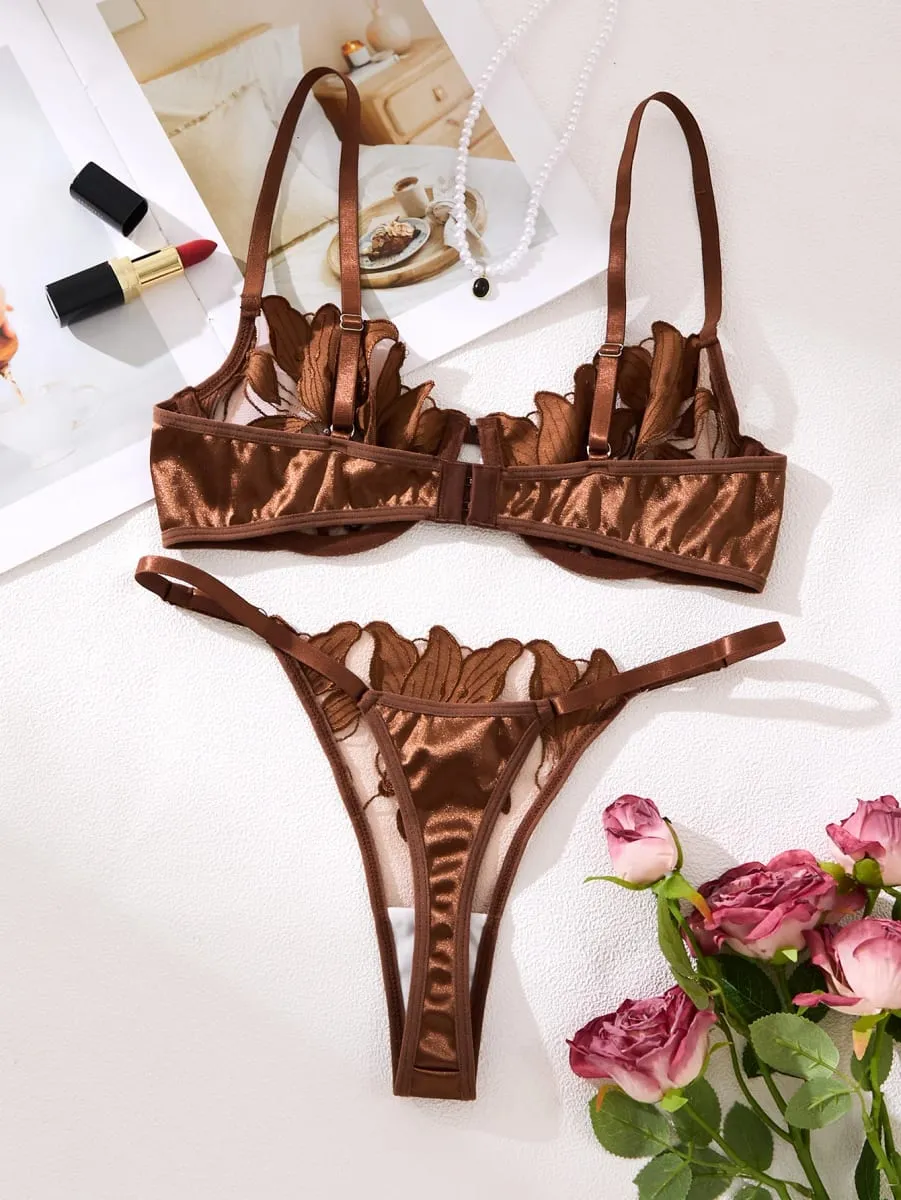 İşlemeli Baskılı Pijama Takımı - Kadınlara Uygun Çiçek Tasarımlı Seksi Sütyen ZA824031 — image 2