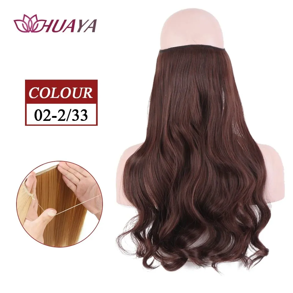 Filo invisibile sintetico lungo rettilineo senza clip nelle estensioni dei capelli Pezzi di capelli finti Linea di pesce segreta Posticci per le donne — image 22