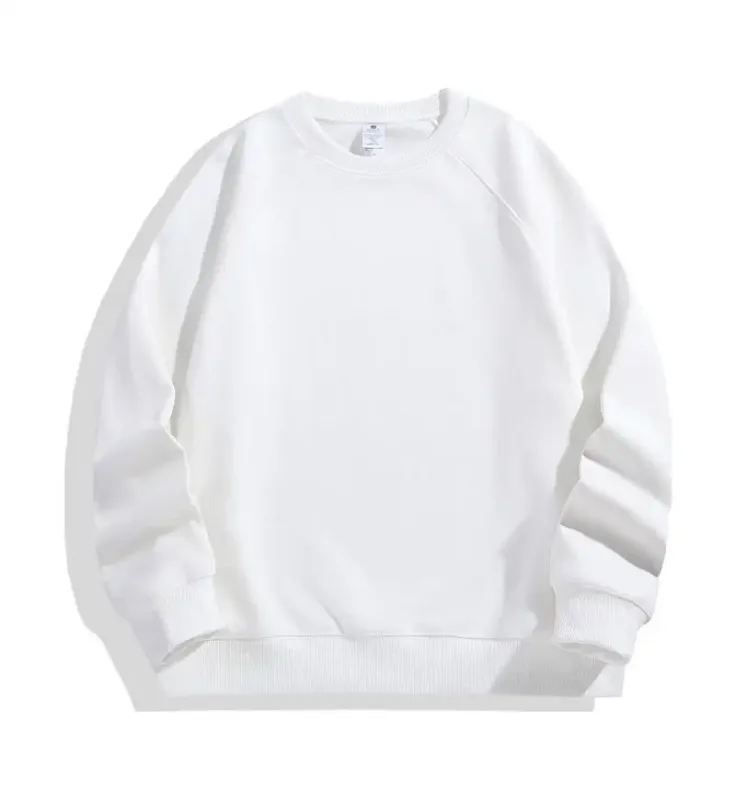 600g Baju Sweat 100% Kapas Bersaiz Besar Lelaki untuk Musim Sejuk Pepejal Beige Lengan Batwing Bulu Heavyweight Leher Krew Hoodies Termal