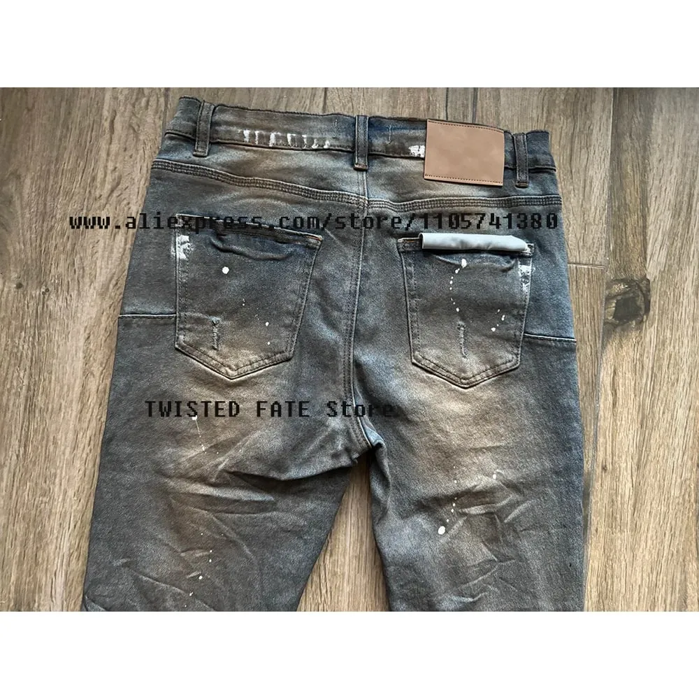 ผู้ชาย High Street Distressed Dirty Washed สีฟ้าตัดยืด Skinny & Slim Fit สเปรย์ทาสี Ripped กางเกงยีนส์ — image 4