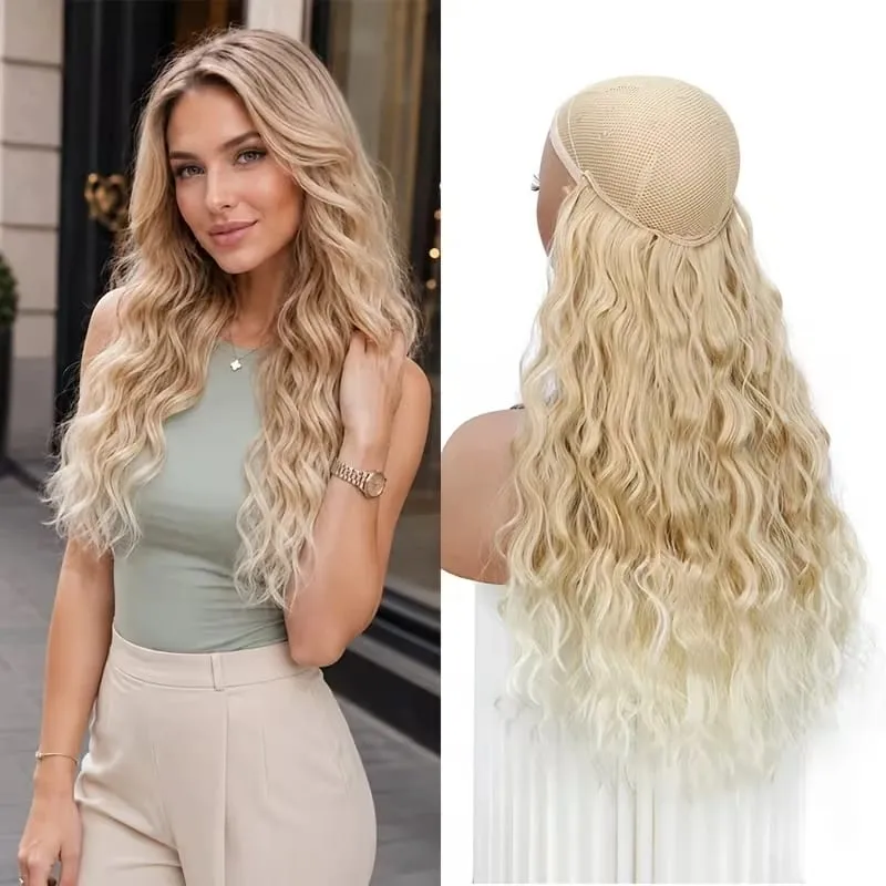 18Inch Synthetic Invisible Fish Line Hair Extensions Long Curly Wavy High Temperature Fiber Hairpiece for Women Daily Party — image 13
