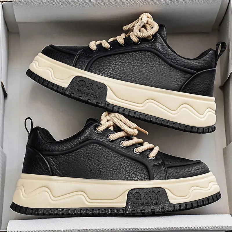 Männer Höhe Zunehmende Dicke Sohle Plattform Schuhe Mode Leder Casual Skateboard Turnschuhe Streetwear