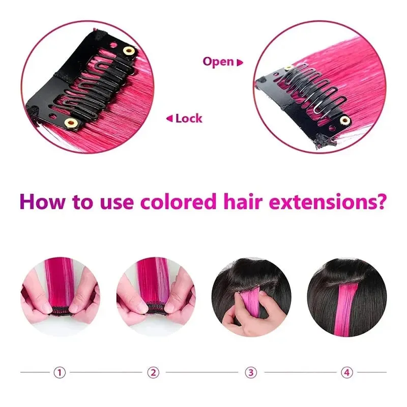 Clip sintetica lunga dritta da 22 pollici nelle estensioni dei capelli Posticci ad alta temperatura Colori arcobaleno Accessori per capelli per le donne — image 5