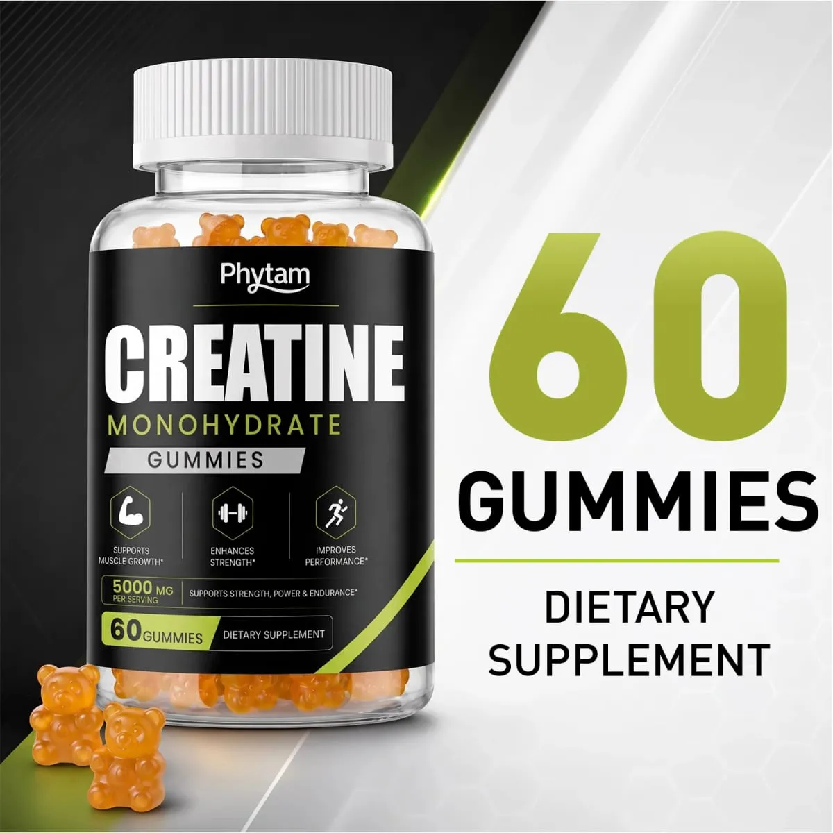 5000mg Creatine Monohydrate Bear Gummies 60 Count Chewable Daily Workout Nutrition Supplement Sinusuportahan ang Athletic Performance at Muscle Maintenance — image 2