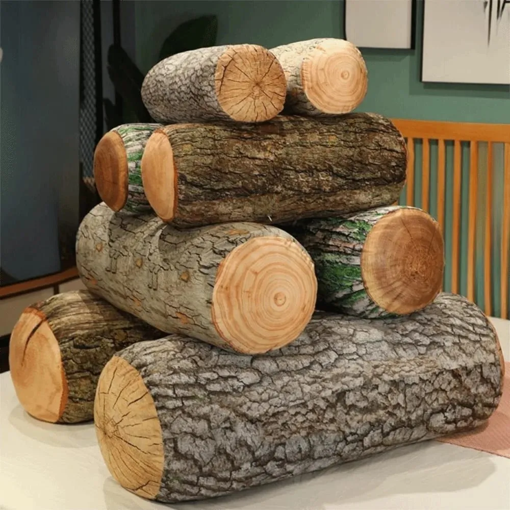 Material almohada de tronco de árbol textura suave PP algodón relleno tocón cojín realista grano de madera novedad almohada para hombres — image 1