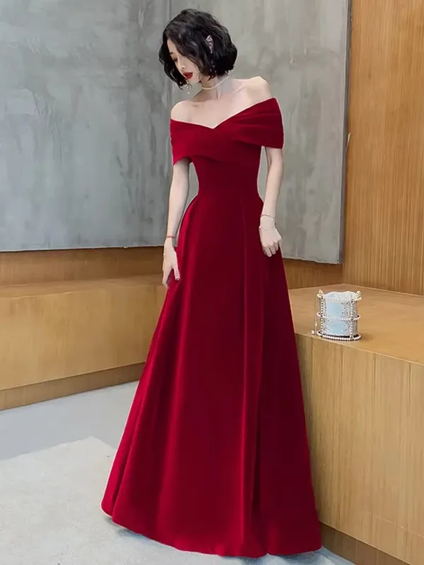 Musim Bunga Mauroicardi Panjang Mewah Elegan Bergaya Hitam Baldu Lembut Pakaian Perkahwinan Pesta Petang untuk Wanita Pakaian Maxi Luar Bahu — image 7