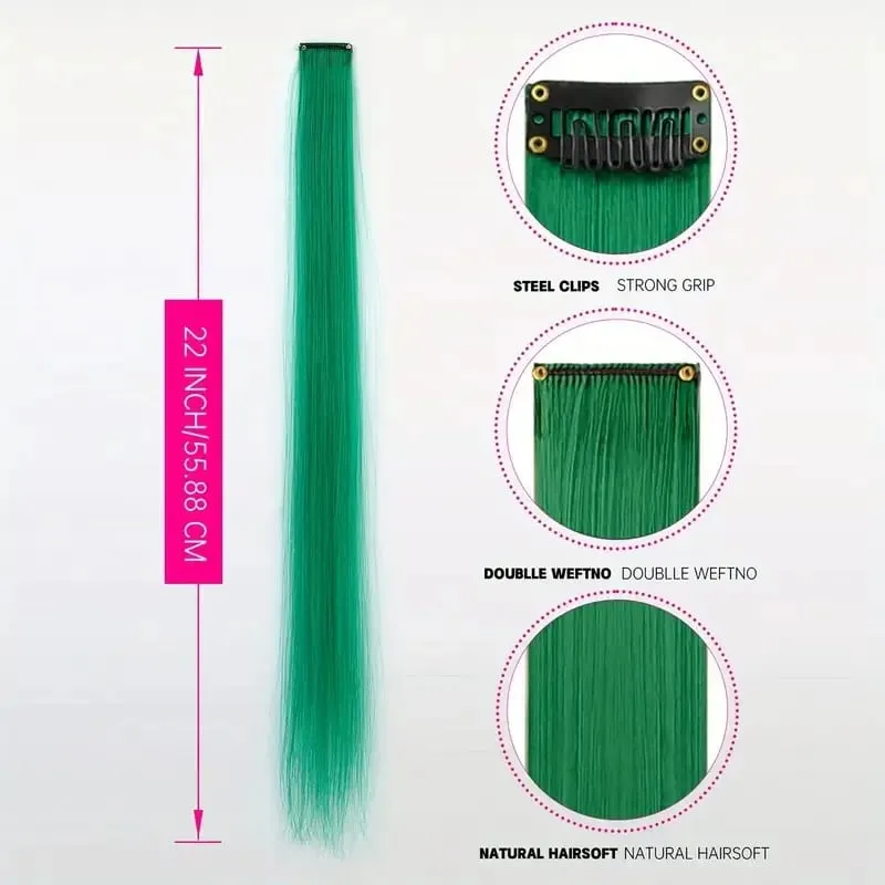 Clip sintetica lunga dritta da 22 pollici nelle estensioni dei capelli Posticci ad alta temperatura Colori arcobaleno Accessori per capelli per le donne — image 3