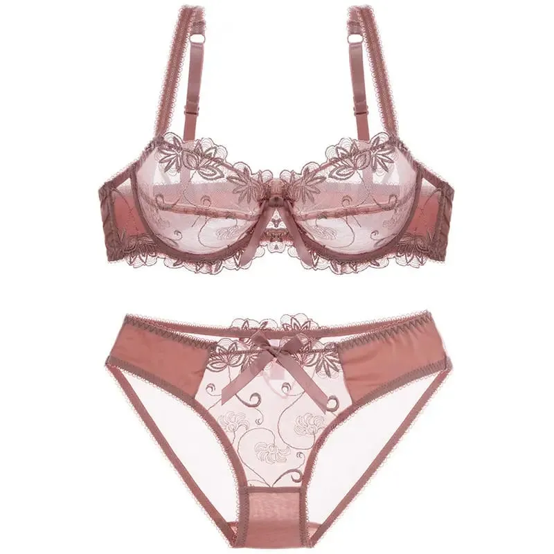 ผู้หญิงเซ็กซี่ Sheer ตาข่ายลูกไม้ชุดบาง Minimizer หน้าอกใหญ่ Bowknot Pure Desire ชุดชั้นใน Brassiere ชุดชั้นใน 34-40 BC — image 9