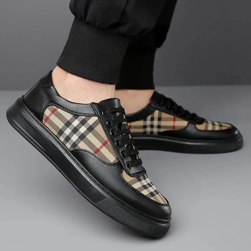 Men's Plaid Patchwork Casual Sneakers Lace‑up Low‑top Walking Shoes Fashion Daily Outdoor Flat Footwear — image 3