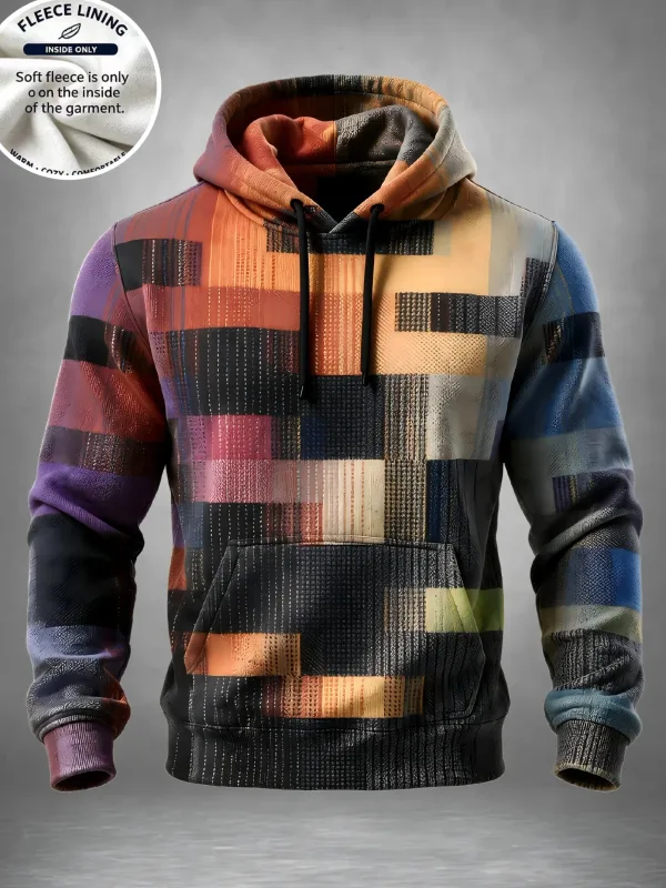 3D Printed Fleece Hoodie Rainbow Zigzag Wave Pattern Pullover Long Sleeve Kangaroo Pocket Casual Sweatshirt Tops — image 4
