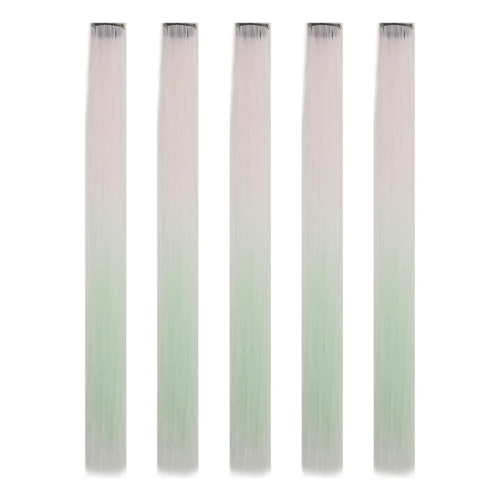 5 stks/set Clip in Hair Extensions Synthetische Haarstukjes Gekleurde Party Hoogtepunten voor Meisjes 18 inch Multi-kleuren Steil Haar — image 8