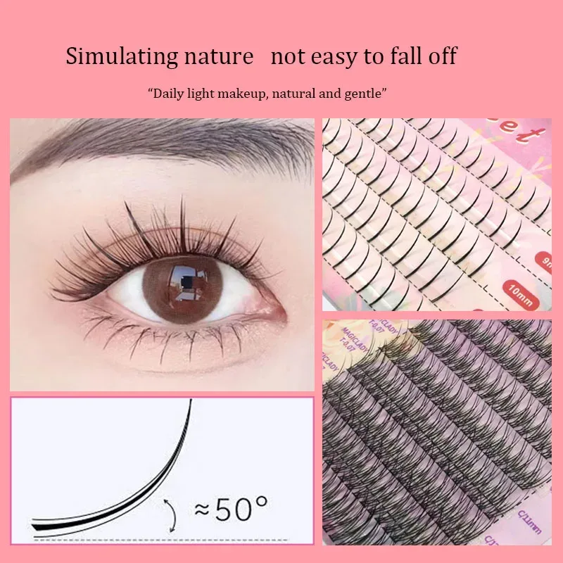 Anlinnet Fishtail + A-type blandet hår Fem rækker blandet naturlige falske øjenvipper Selvpodende enkeltklynge øjenvipper Eye Lash Fa — image 7
