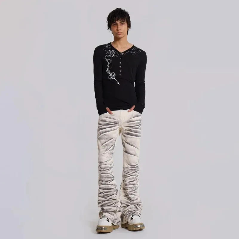 Y2K Vintage Distressed Micro Flaredกางเกงยีนส์ล้างHigh Street Hip Hopขากว้างขากว้างกางเกงGothic Slim Fit Unisexทรัมเป็ตกางเกงยีนส์ — image 6