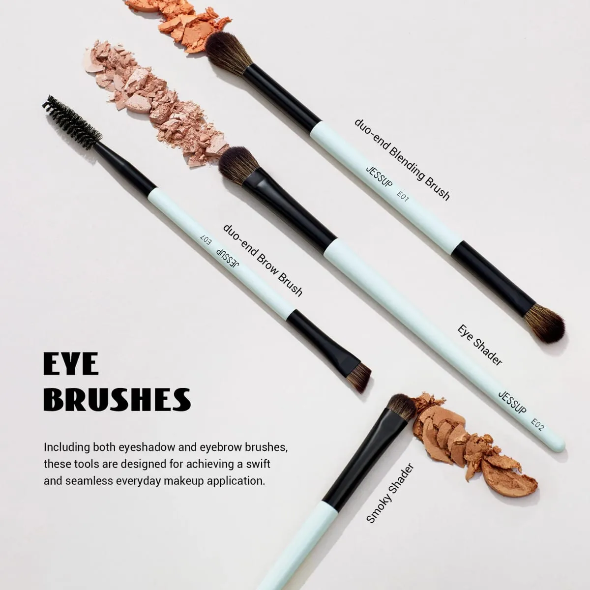 Jessup Make-up Kwasten Set Dubbelzijdig Make-up Kwasten Foundation Contour Blush Blending Wenkbrauw Schaduw Vezel Helder Cyaan T501