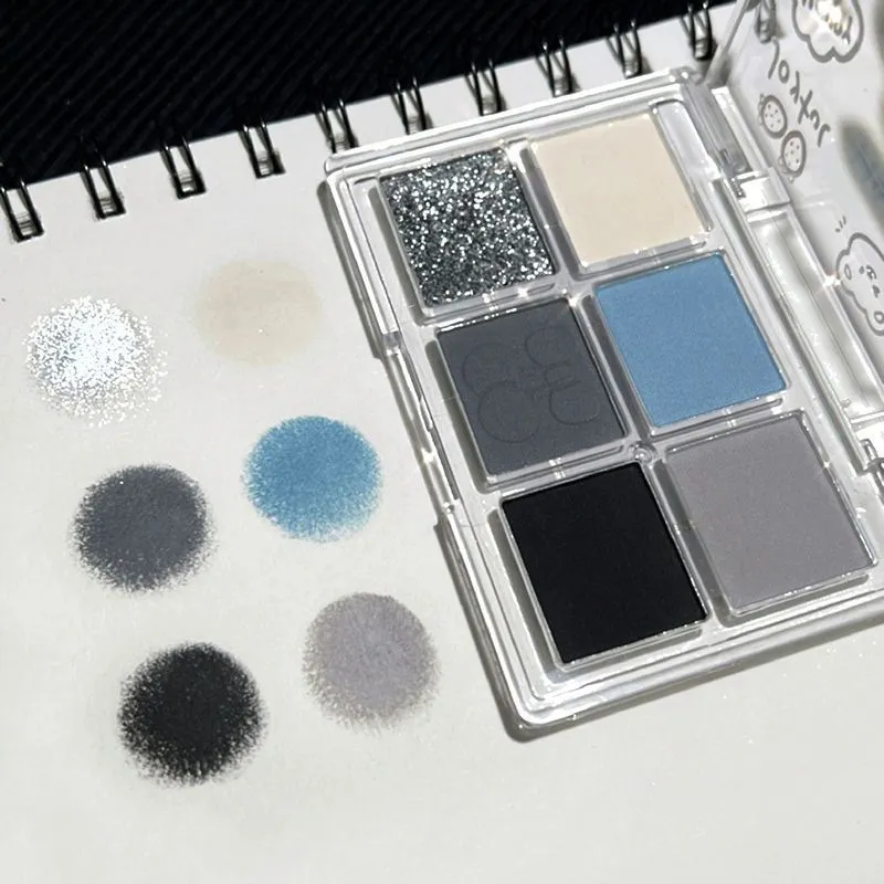 Punk Smokey Matte Glitter Eyeshadow Palette 6 Colors Shimmer Eye Shadow Makeup Palette Cool Toned Gray Blue Eye Pigment Palette — image 2