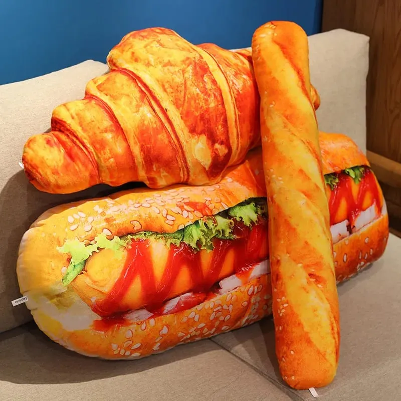 20/40/60cm Simulasi Roti Plush Bantal Sumbat Baguette Croissant Hot Dog Roti Bakar Plushie Makanan Kusyen Hadiah Hiasan Rumah — image 7