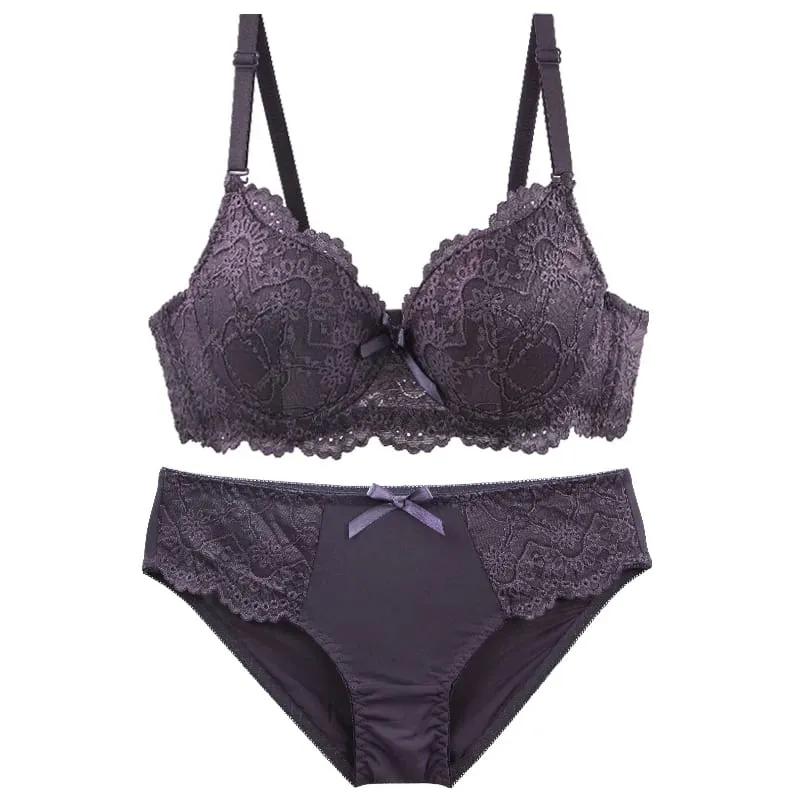 Set Bra Minimizer Renda DainaFang 3/4 Cawan Tekan Ke Atas Lingerie Sokongan Sisi Tali Boleh Tanggal 3 Cangkuk Seluar Dalam Wanita — image 6