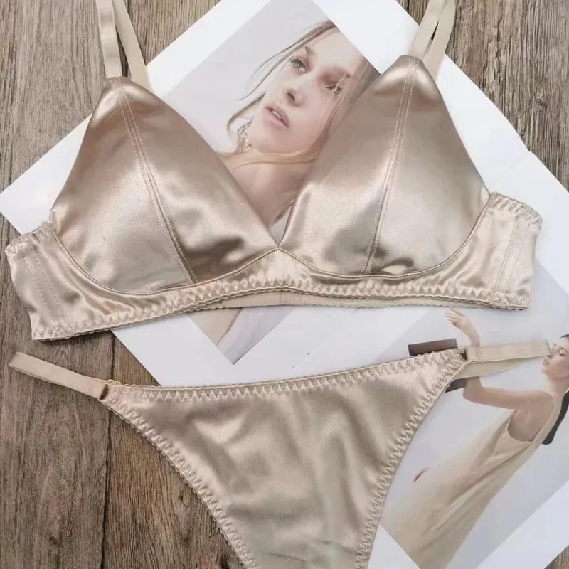 Dreieck-Cup, dünn gefüttert, glatter Satin-BH und Zangen-Sets, Unterwäsche, Leopard, kabellos, nahtlos, sexy Dessous, Damen-Dessous — image 1