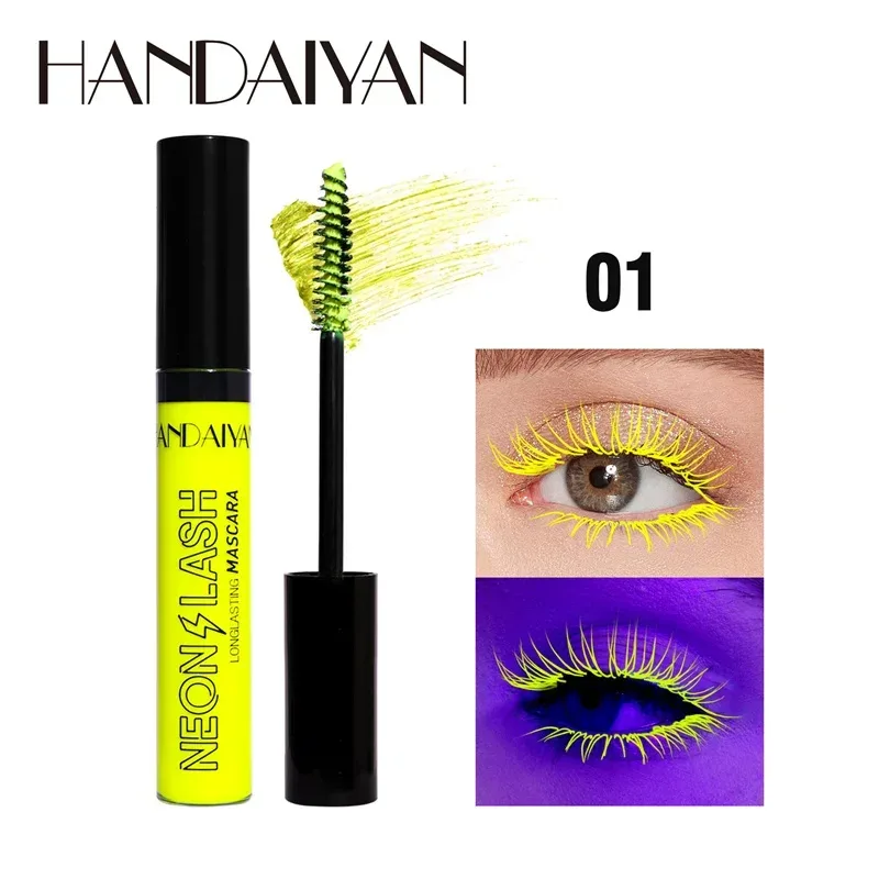 Fluorescence Mascara Waterproof No Blooming Fast Dry Colorful Neon Eyelashes Curling Yellow Blue Lengthens Eye Lashes Cosmetics — image 7