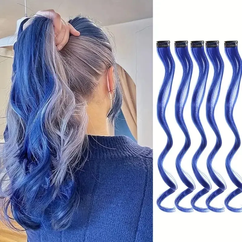 5 Stücke Farbige Haarverlängerungen Party Highlights Lockiges Wellenförmiges Haarteil Clip In Synthetische Streak Für Mädchen Frauen Halloween Perücke — image 7