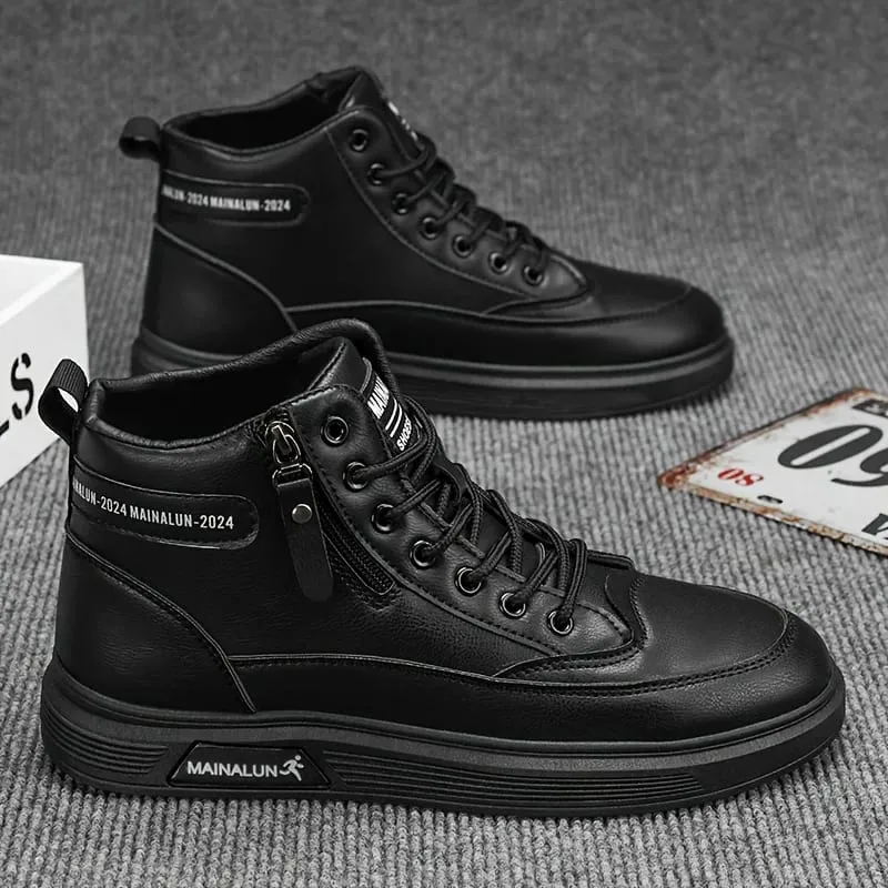 Sneakers alte da uomo progettate per tutte le stagioni caratterizzate da una suola in PU antiscivolo e un design bianco senza lacci adatto per l'urbano — image 4