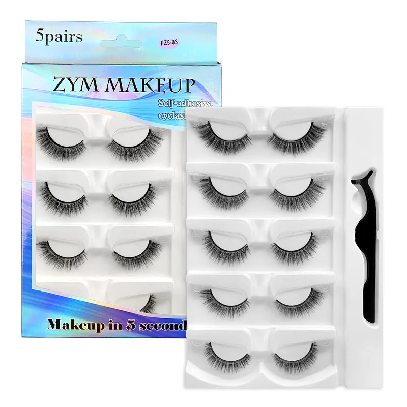 5 Paar kleberfreie, selbstklebende Wimpern, 3D-natürliche falsche Wimpern, eine Schritt-Anwendung, leicht zu entfernendes Augen-Make-up, Großhandel — image 2