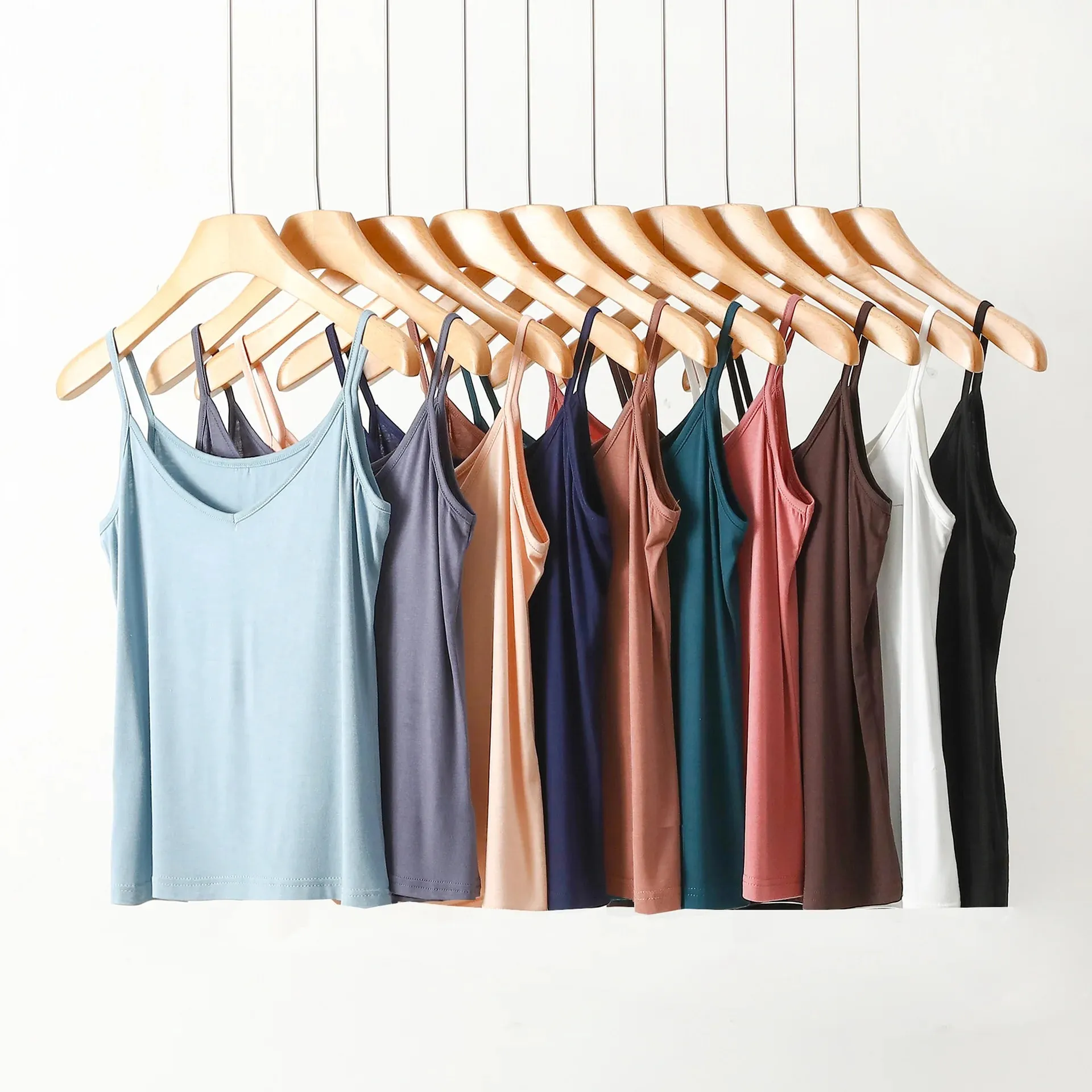 Spaghettiträger-Top für Damen, Neckholder, V-Ausschnitt, Basic-Cami, ärmellose Tanktops, Damen-Sommer-Unterhemd, einfarbig — image 2