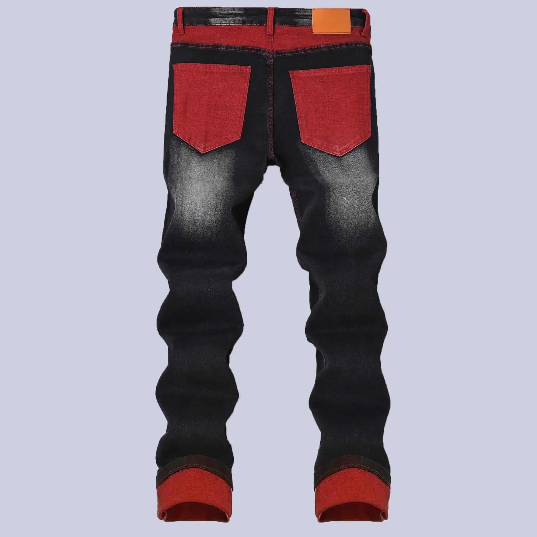 Jeans elasticizzati neri da uomo per pantaloni in denim primaverili e autunnali con dettagli strappati rossi, taglie asiatiche 28-42. — image 2