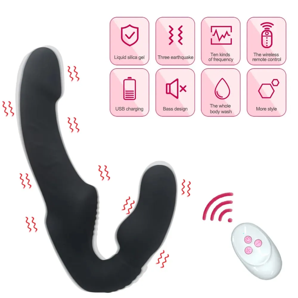 10 ความเร็ว Strapless Strapon Dildo Vibrator หญิง Double Vibrating G Spot เพศผู้ใหญ่ของเล่นสำหรับผู้หญิงคู่ Anal Prostate นวด — image 3