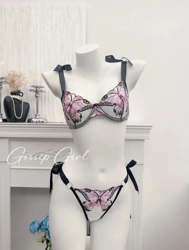 Reggente Pizzo Francese Farfalla Rete Trasparente Spalline Elastiche Senza Spugna 세트 Intimo S-XL Nuovo Morbido — image 10