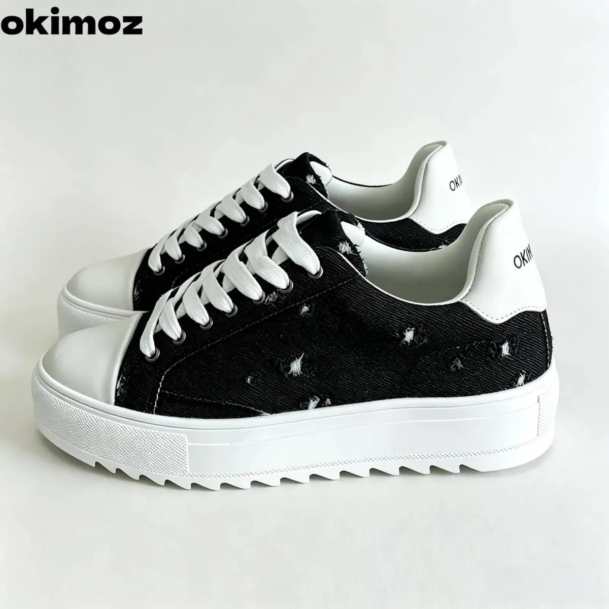 Okimoz Sepatu Kanvas Platform Ripped Pria Tertekan Sepatu Jalan Skate Harian Kampus Kasual Bertali Atasan Rendah Musim Gugur Musim Dingin — image 2