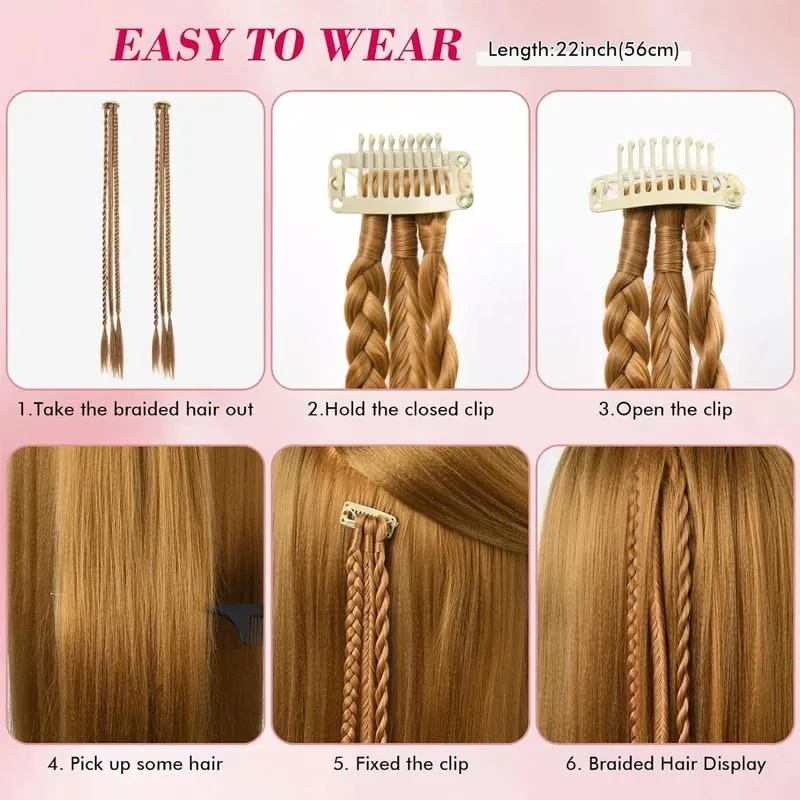 1Pc คลิปใน Braid Hair Extensions วิกผม 22 นิ้วสังเคราะห์ Braided Hairpiece 3 Braids หนึ่งคลิปสำหรับผู้หญิงทุกวันเครื่องแต่งกาย Party — image 5