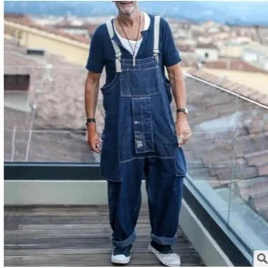 Streetwear Uomo Tinta unita Multi tasche Salopette di jeans Allentato Casual Lavato Tuta 2024 Bretelle maschili Jeans Pantaloni cargo — image 3