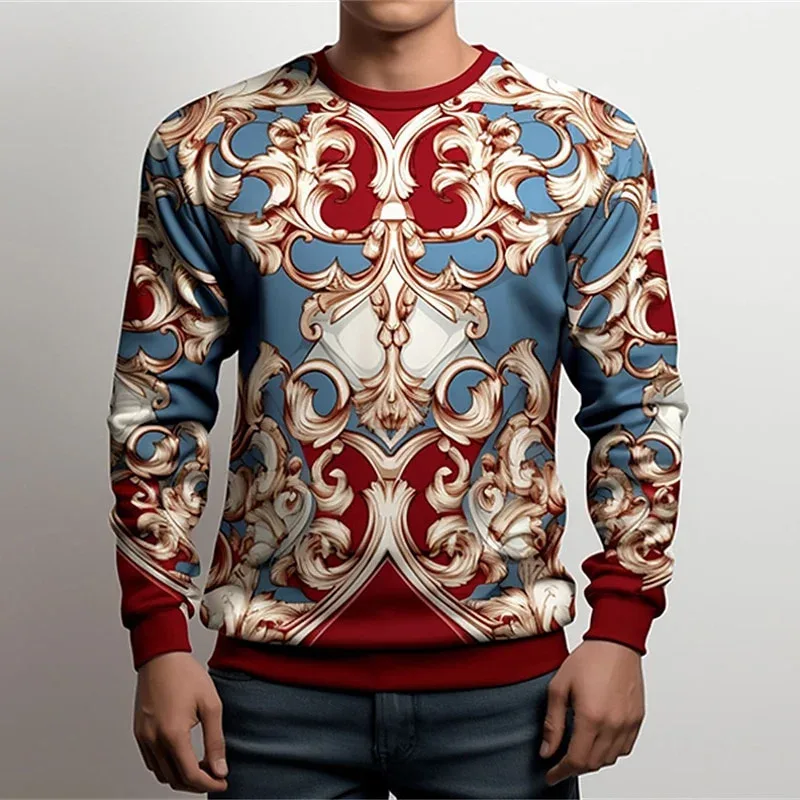 3D Printed Luxurious Sweatshirt For Men Colorful Florals Pattern Pullover Casual Loose O-Neck Hoodies Unisex Long Sleeve Tops — image 8