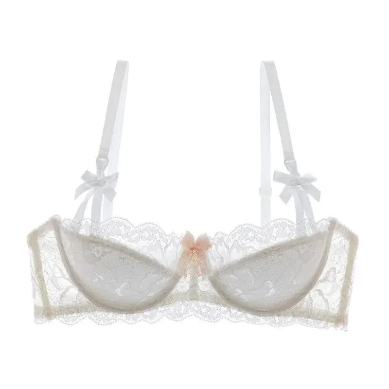 French Pure Passion Bow Shaped Shoulder Strap Lace Sexy Half Cup Push Up Bra Set Women's Thin Lingerie Big Breast Small Cup S-XL — image 1
