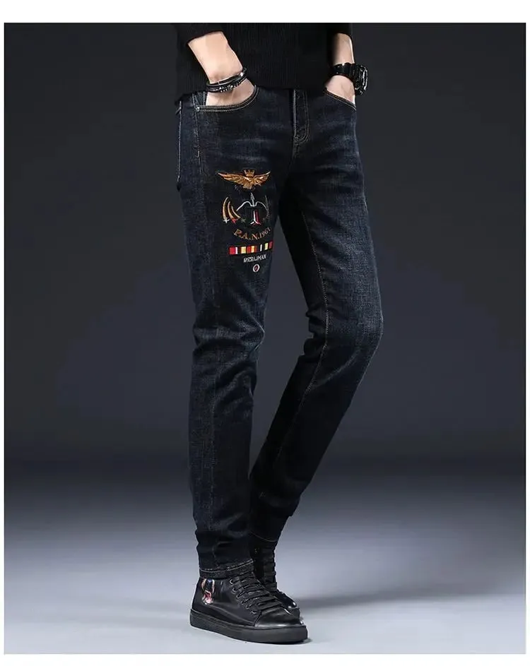 High-end กางเกงยีนส์ผู้ชายฤดูร้อนใหม่เย็บปักถักร้อยพิมพ์ Slim-fit ขนาดเล็กกางเกง Punk เสื้อผ้าแบรนด์หรูกางเกงยีนส์ผู้ชาย — image 3