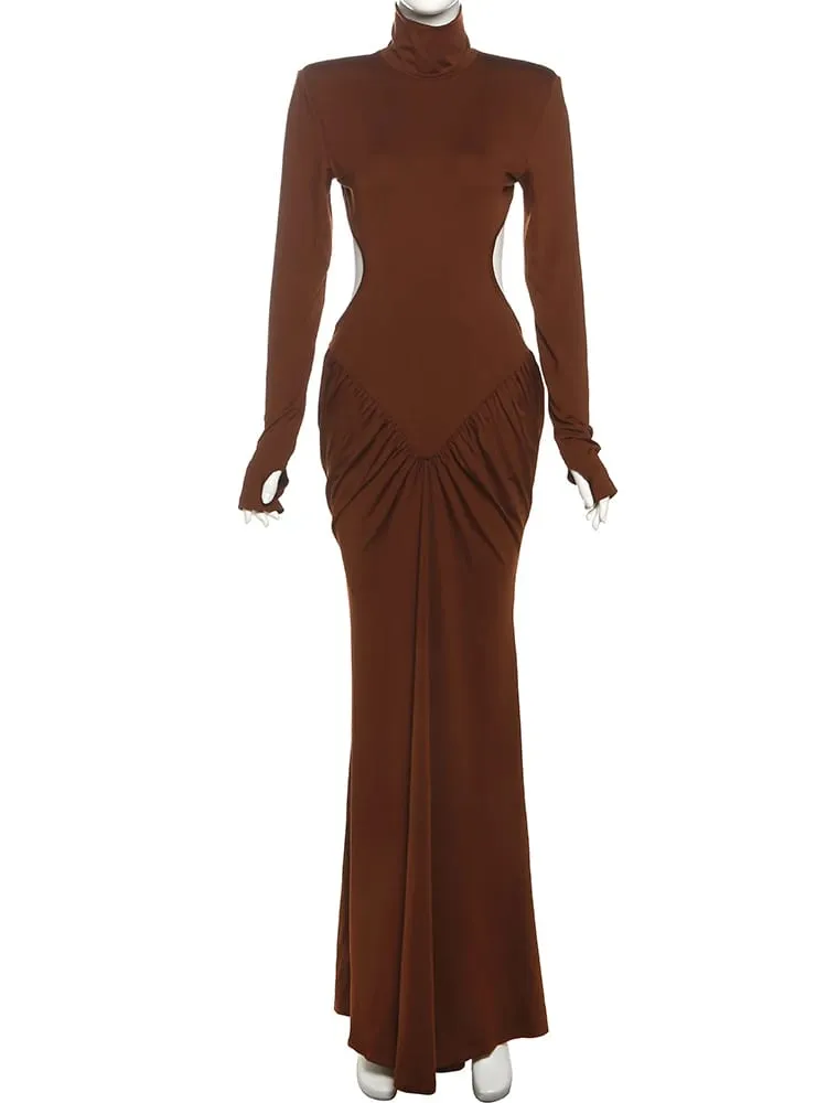 Weird Puss Backless Maxi Dress Women Shoulder Pads Long Sleeve Waistless Peach Buttocks Ruched Elegant Banquet Skinny Vestidos — image 7