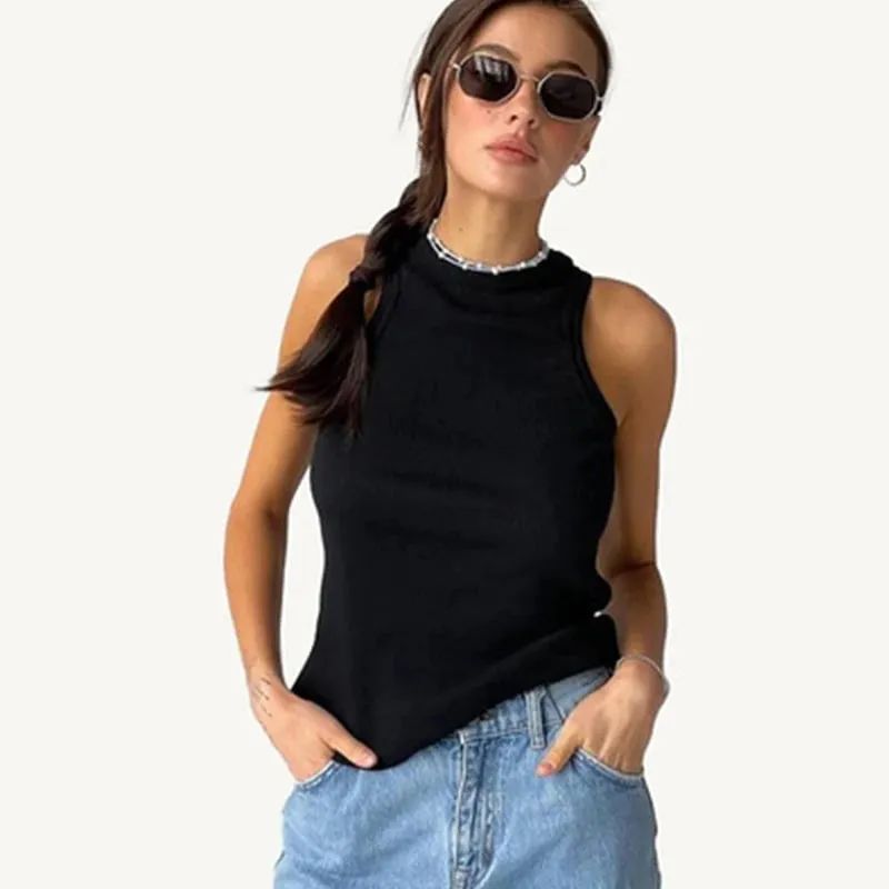 Top in maglia a costine Collo Camicie basic estive Bianco Nero Gilet sportivo casual con spalle scoperte Canotta da donna verde