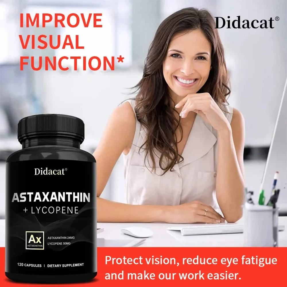 Astaxanthin 24mg + Lycopene 50mg Antioksidan Semulajadi Daripada Mikroalga Suplemen Astaxanthin Menyokong Kesihatan Kulit Mata Bukan GMO — image 5