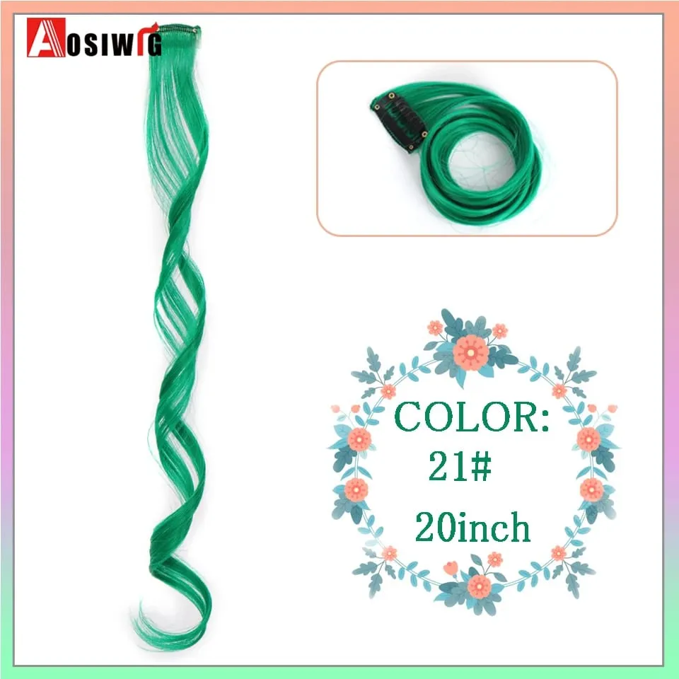 Extensions de cheveux synthétiques lisses et longues à reflets arc-en-ciel, 22 pouces, Clip en une seule pièce, ombré rose violet vert jaune pour femmes — image 15