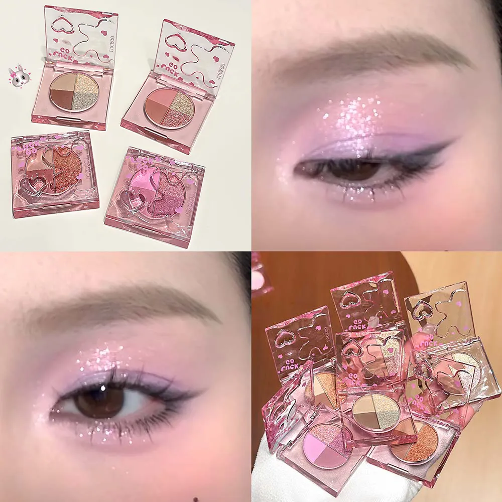 สี่สีเพชร Glitter Eyeshadow Palette MINI สีชมพูสีส้ม Matte Shimmer Eye Shadow Eye Pigments Highlighter แต่งหน้าเครื่องสำอาง — image 2