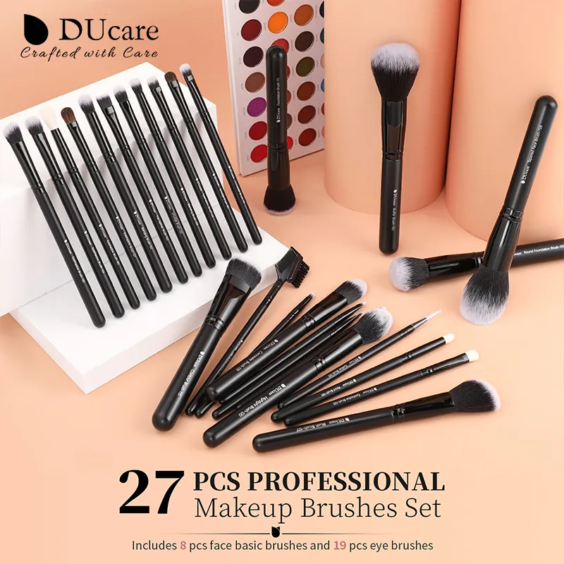 DUcare Kuas Rias Hitam Kuas Rias Profesional Eyeshadow Foundation Bedak Rambut Sintetis Lembut Kuas Rias Brochas Maquillaje
