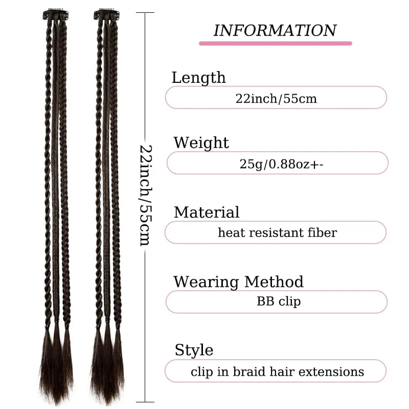1Pc คลิปใน Braid Hair Extensions วิกผม 22 นิ้วสังเคราะห์ Braided Hairpiece 3 Braids หนึ่งคลิปสำหรับผู้หญิงทุกวันเครื่องแต่งกาย Party — image 3